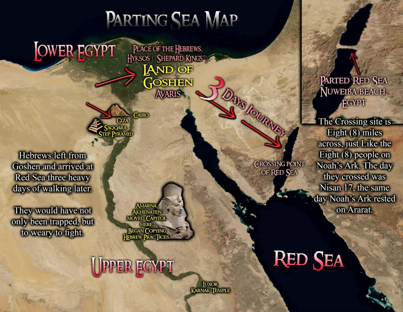 Red Sea Crossing Map from Exodus Book