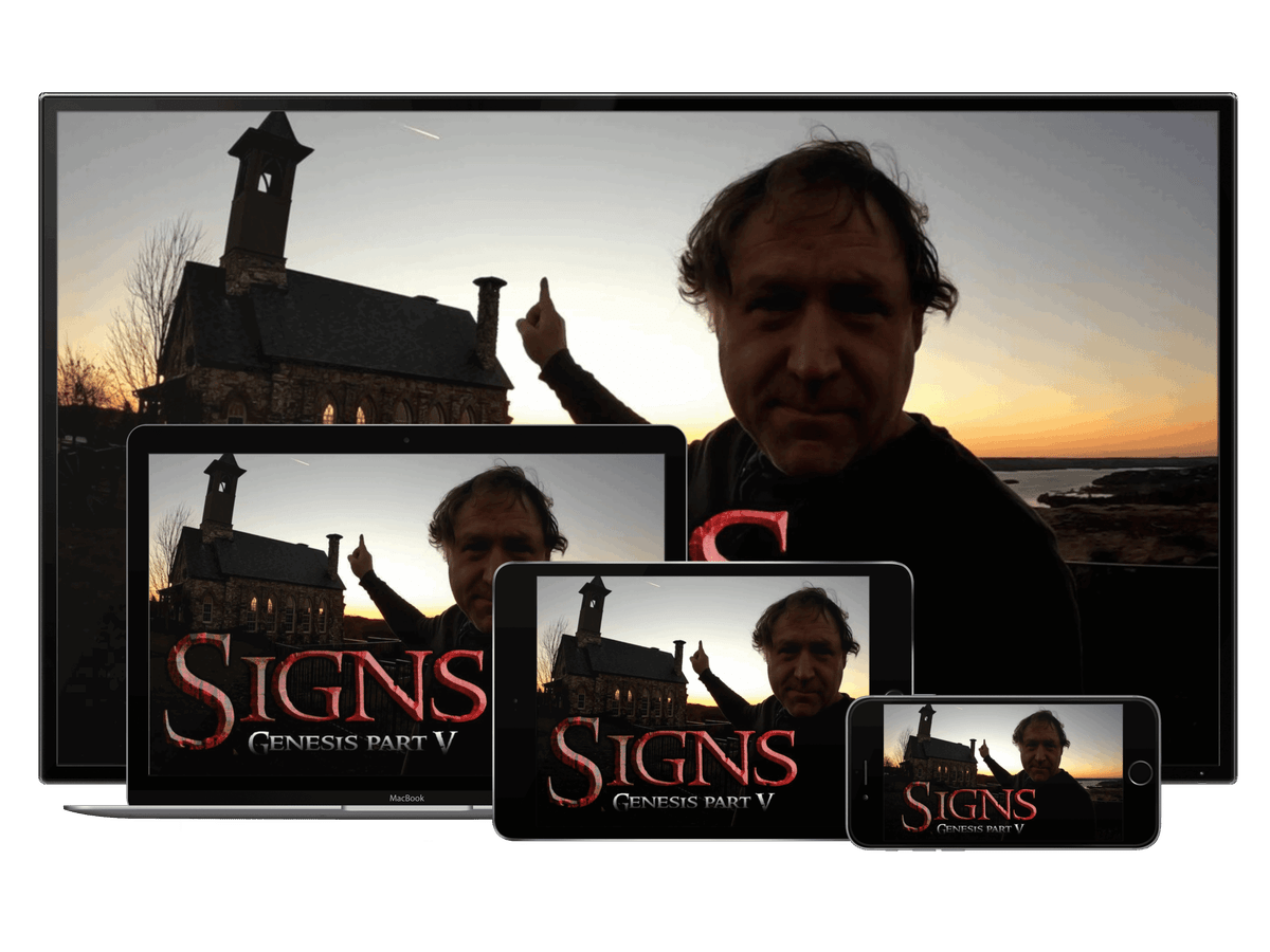 Signs, Genesis Part V, shown on a TV, laptop, tablet and phone